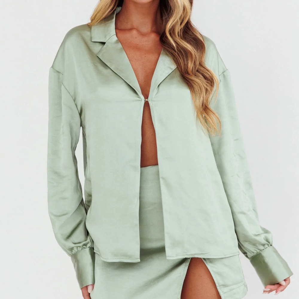 Long Sleeve Satin Open Front Shirt